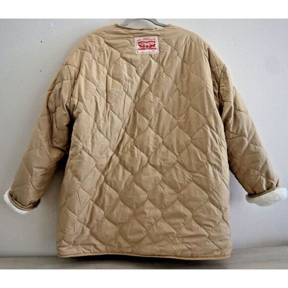 Levi’s Women's Sz L Beige/Cream Marlowe Oversized Reversible Sherpa Jacket - Picture 11 of 12